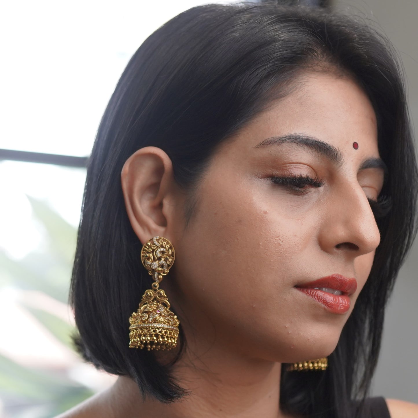 Bridal gold Jhumka Temple Finish Ethnic Traditional Earring F55
