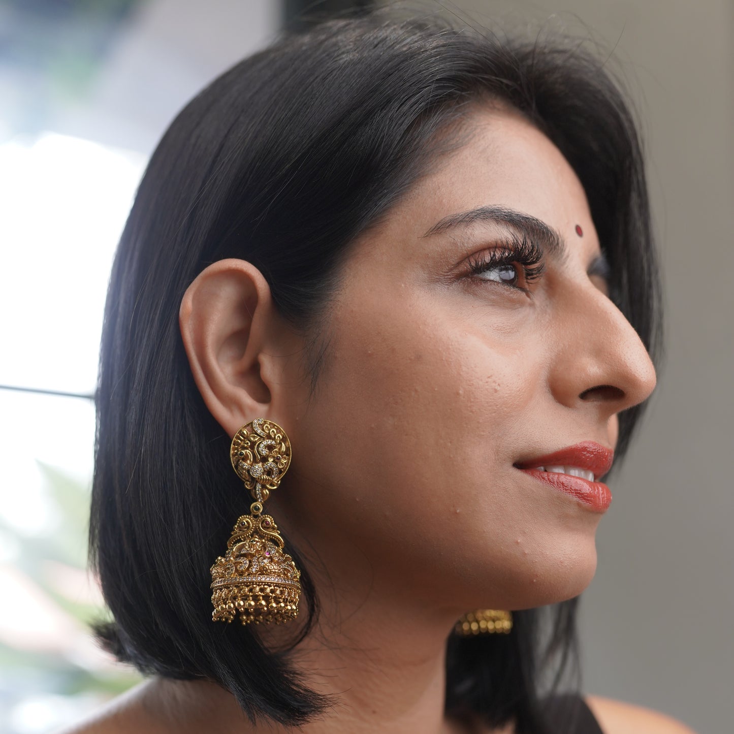 Bridal gold Jhumka Temple Finish Ethnic Traditional Earring F55