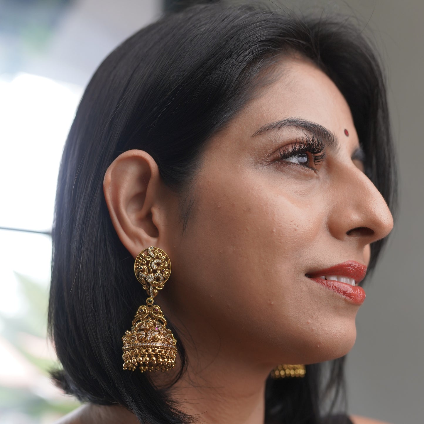 Bridal gold Jhumka Temple Finish Ethnic Traditional Earring F55
