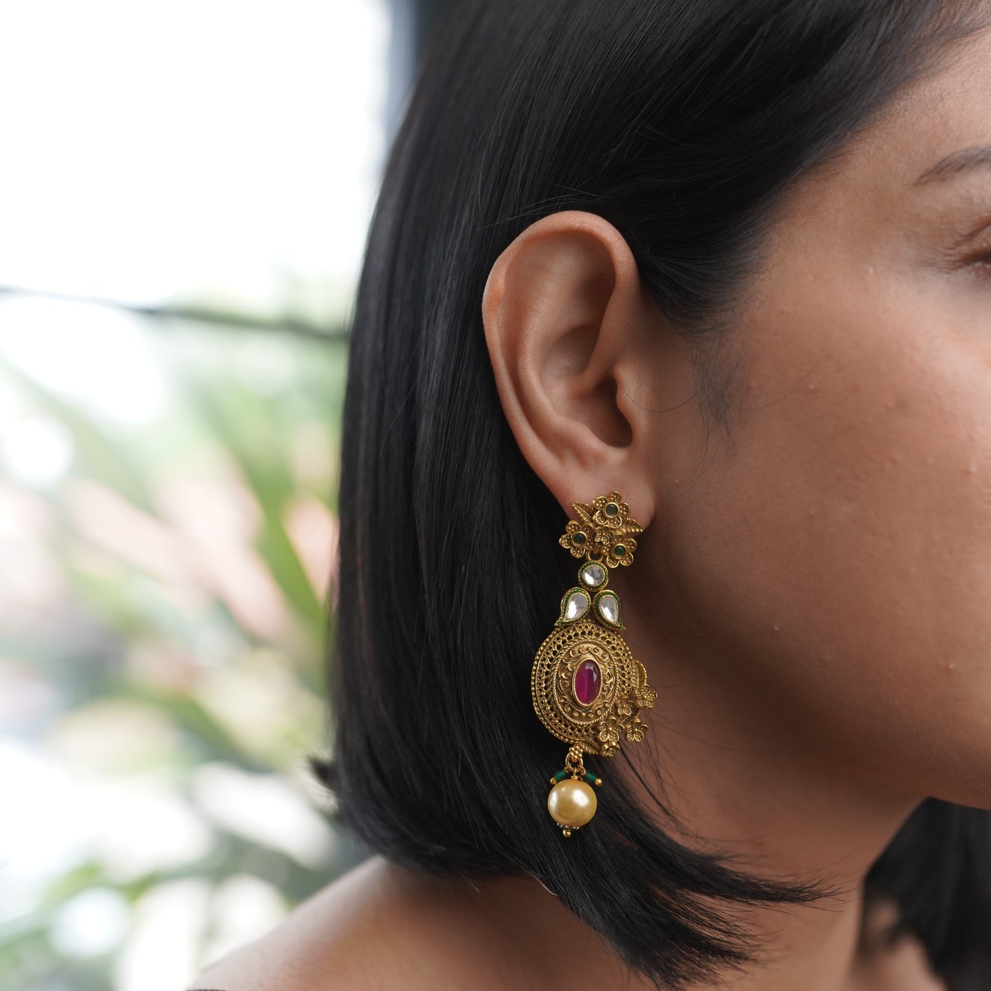 Kundan Gold Ruby Bridal Earring
