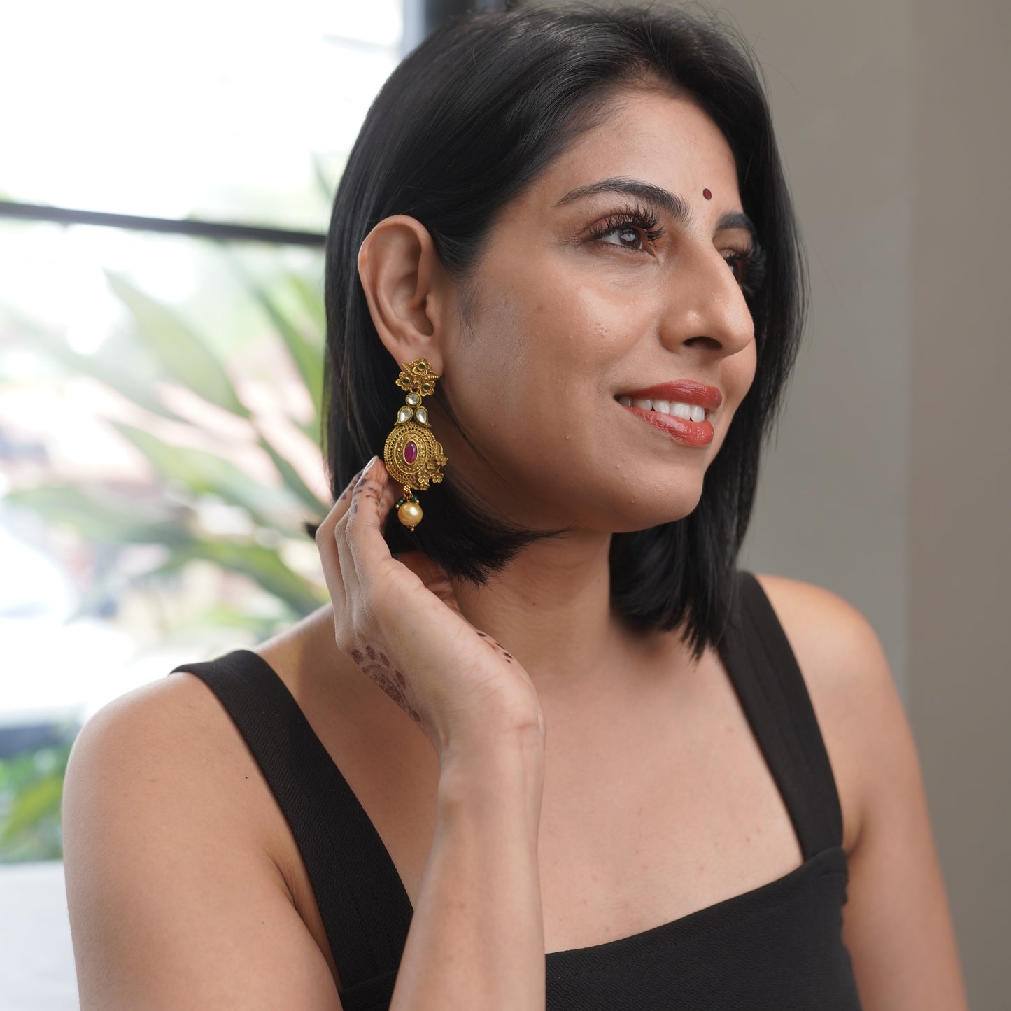 Kundan Gold Ruby Bridal Earring