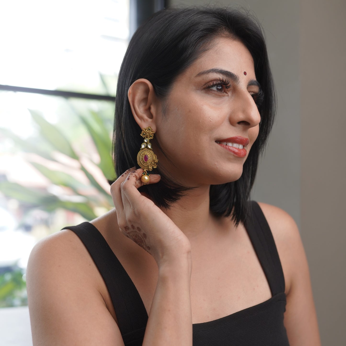 Kundan Gold Ruby Bridal Earring