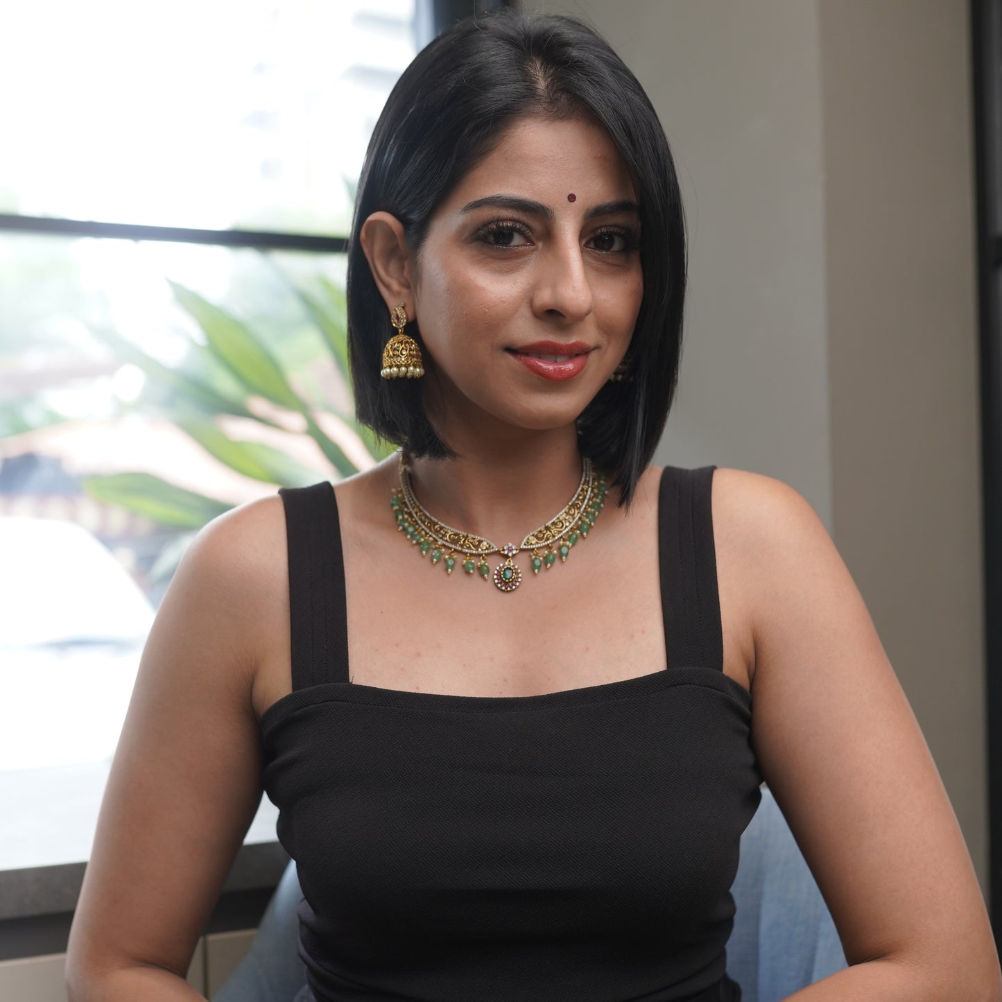 Green Emerald Zircon Diamond Pearl Jewellery Necklace Set