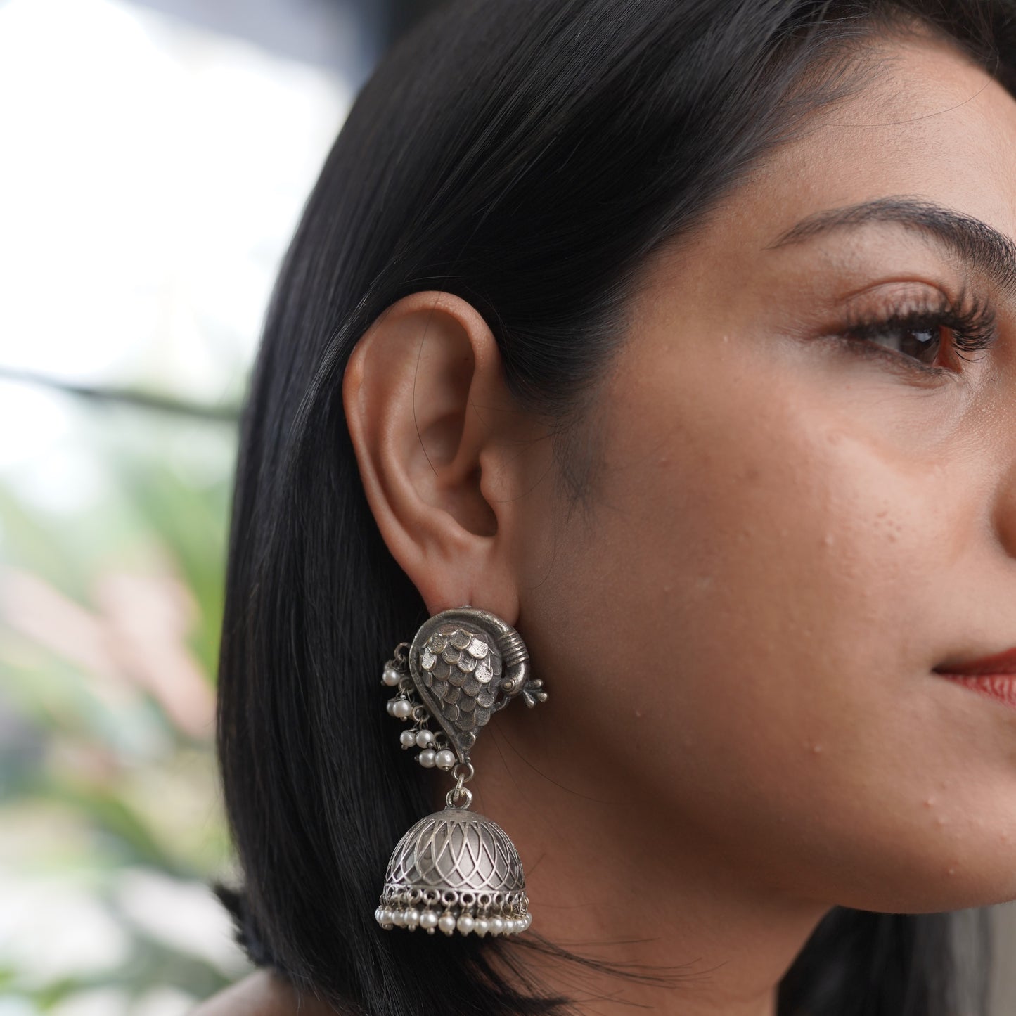 Silver Pearl Jhumkha Earring