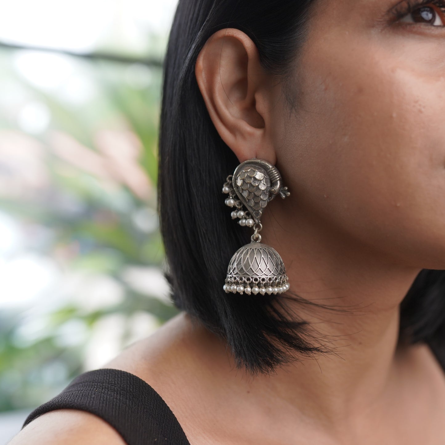 Silver Pearl Jhumkha Earring