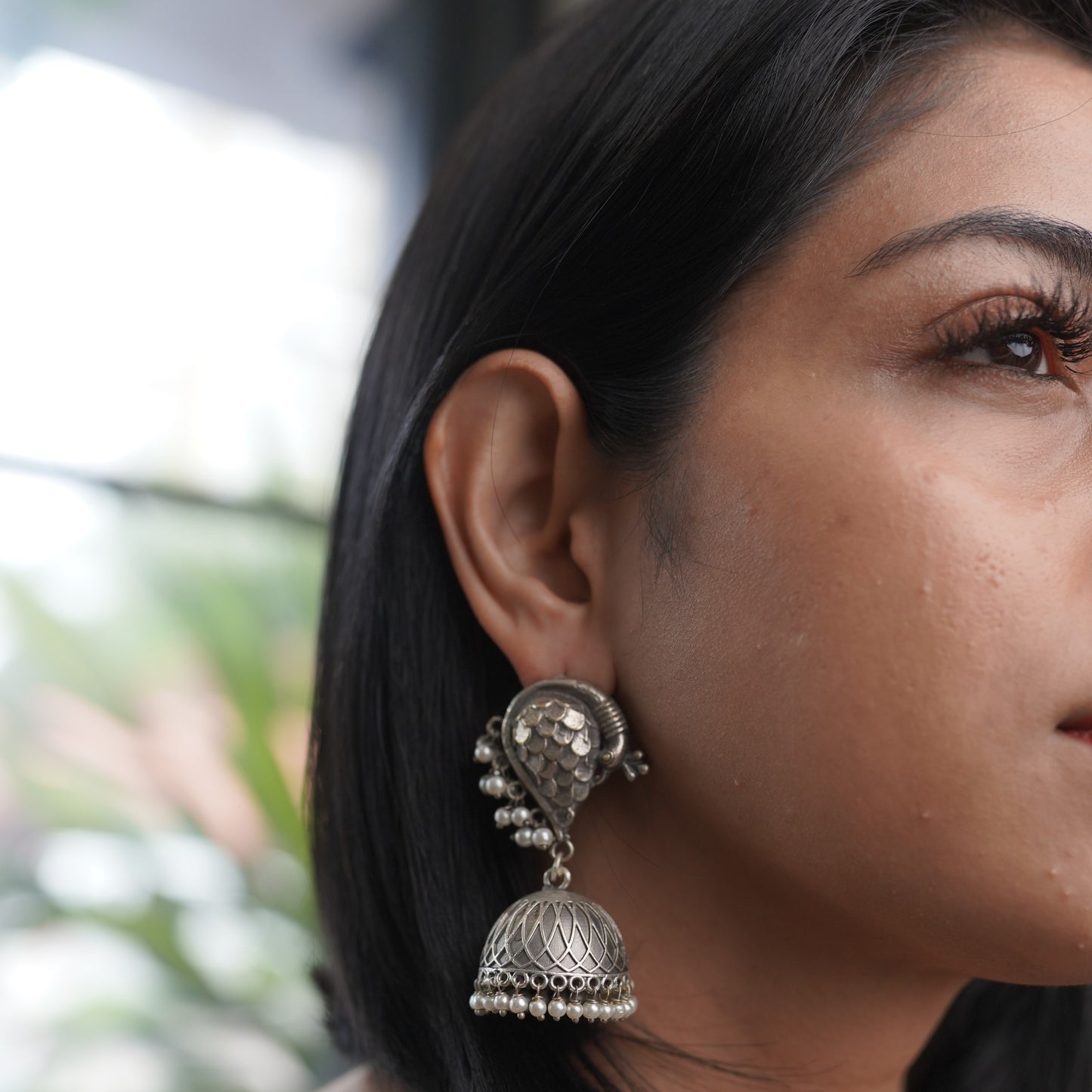 Silver Pearl Jhumkha Earring
