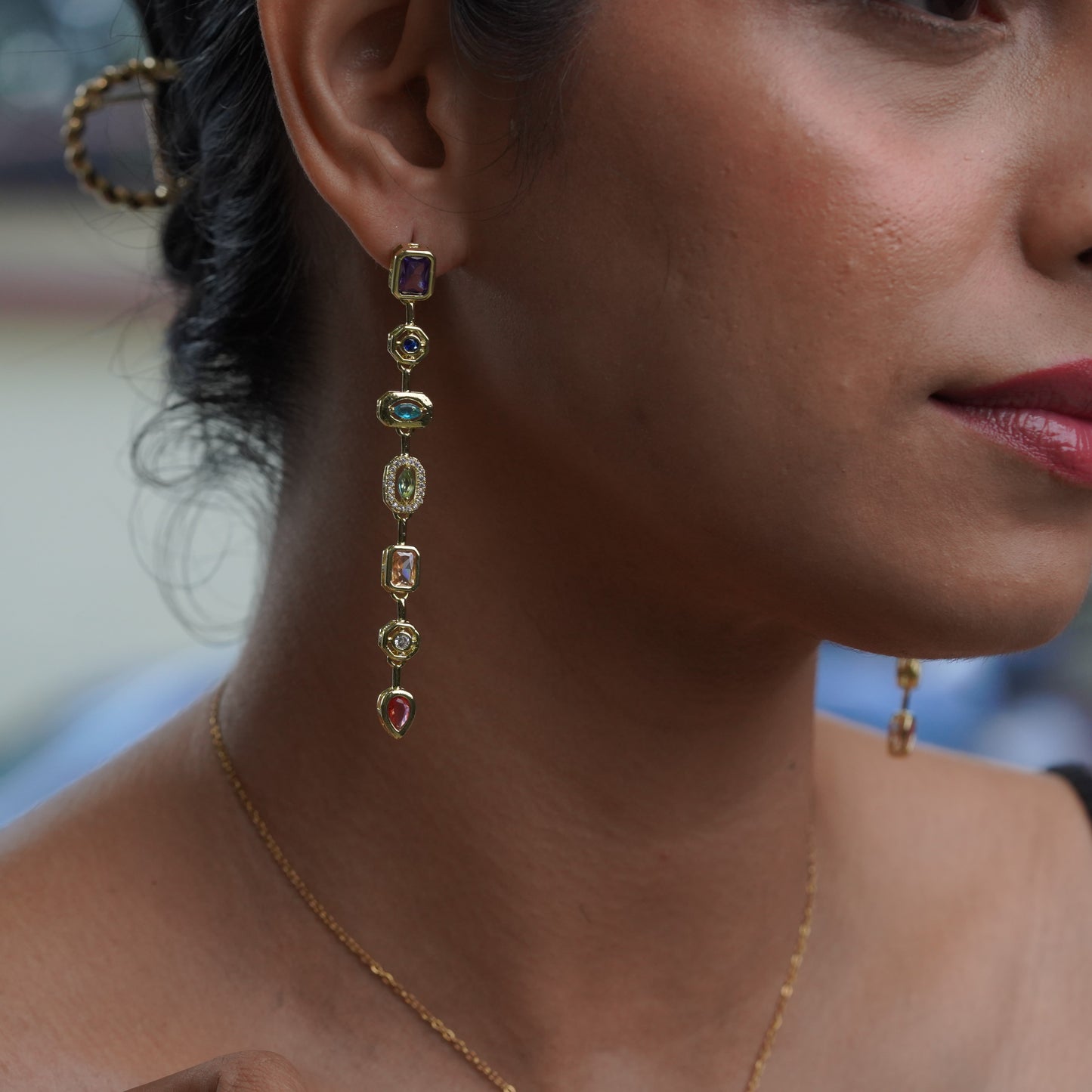 Multi Color Droplet Stone Fashion Statement Necklace Set - Anti Tarnish