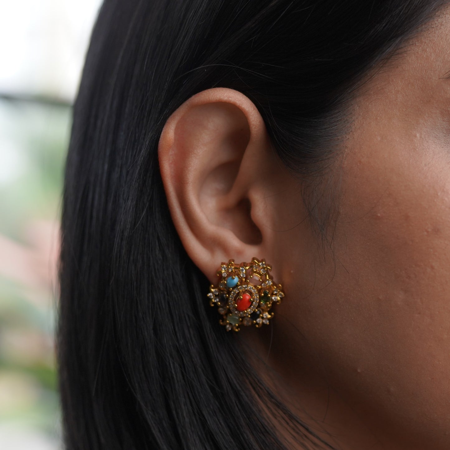 Navrathna Victorian Stone Jewel Drop Stud Earring
