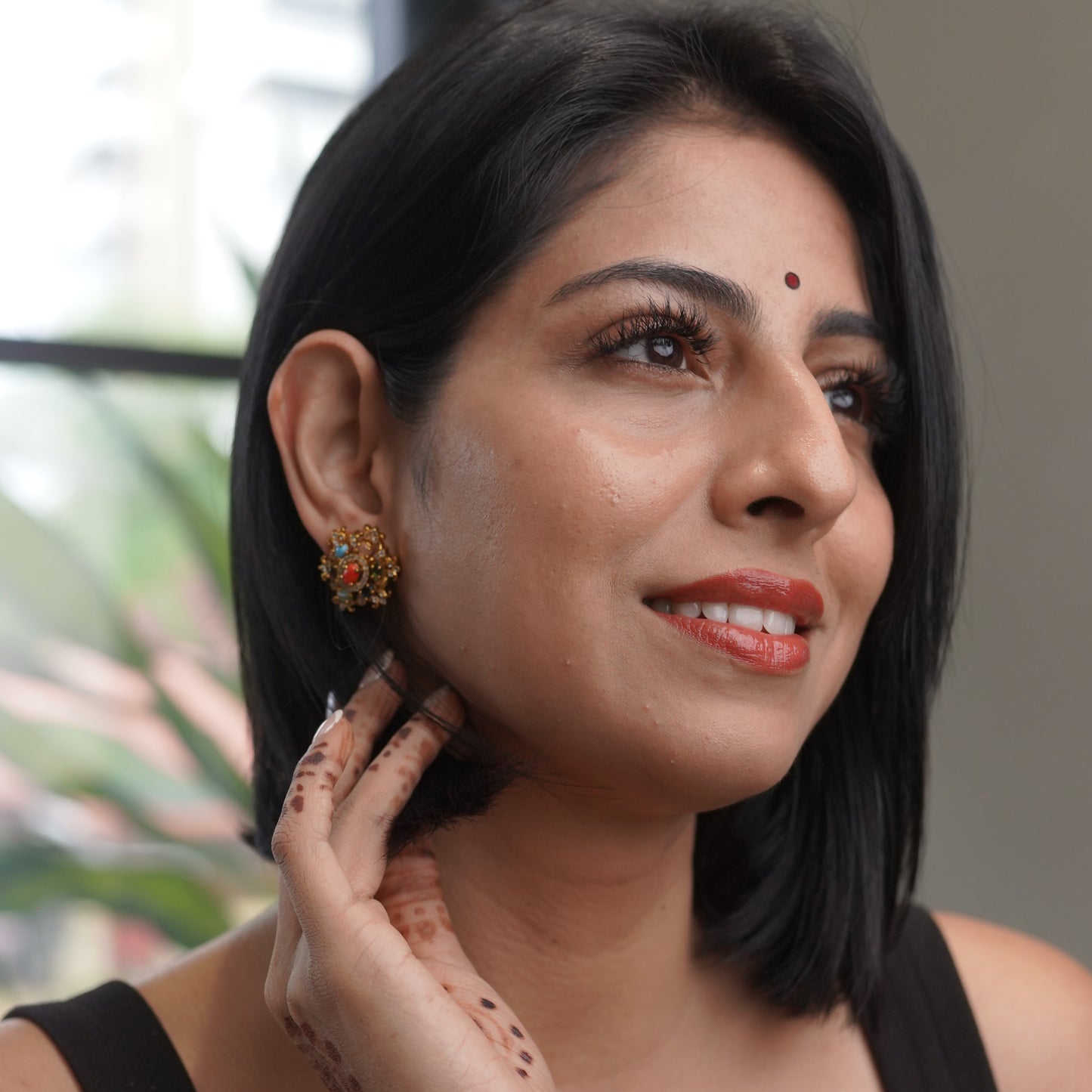 Navrathna Victorian Stone Jewel Drop Stud Earring