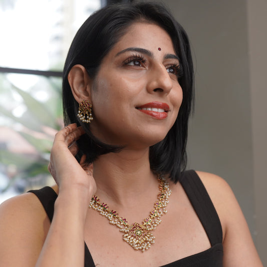 Royal Lotus Pearl Necklace & Earring Set