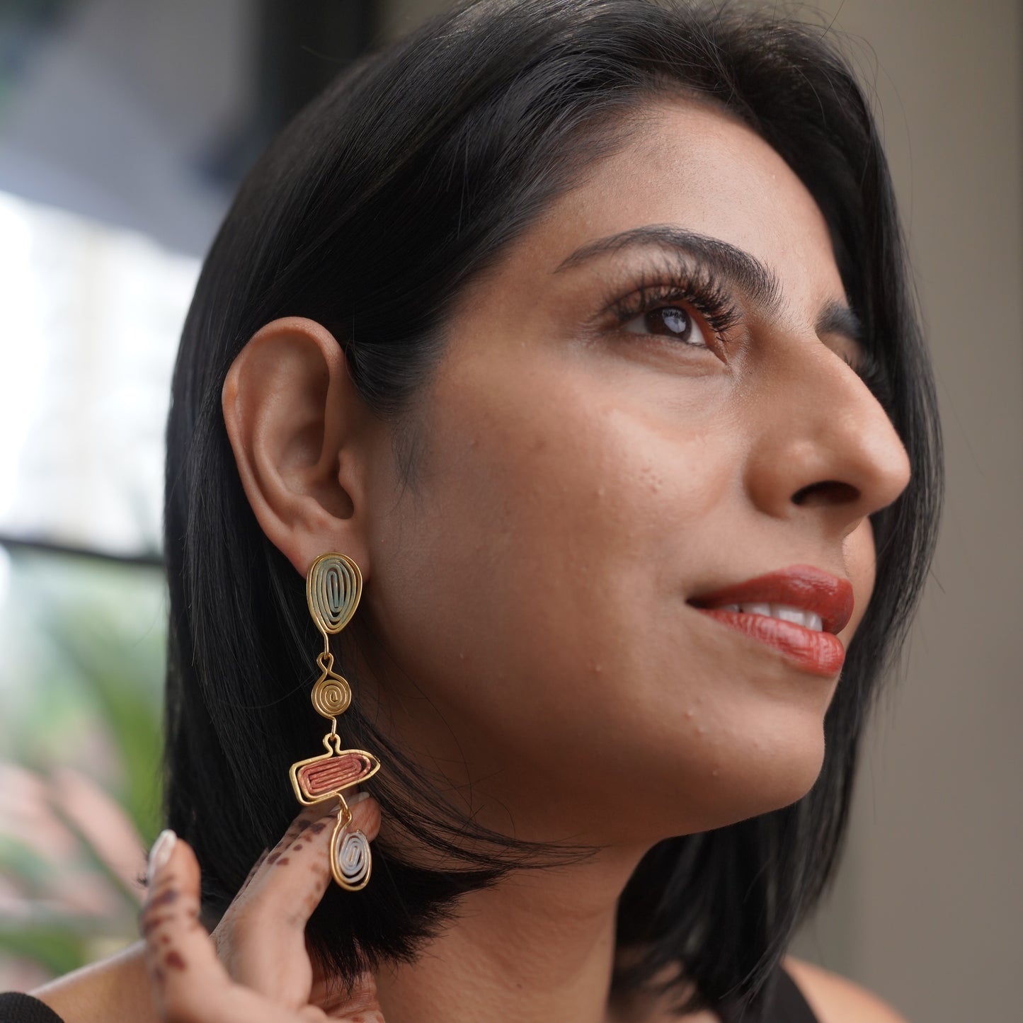 Bohemian Gold and Colorful Fashion Statement Earring