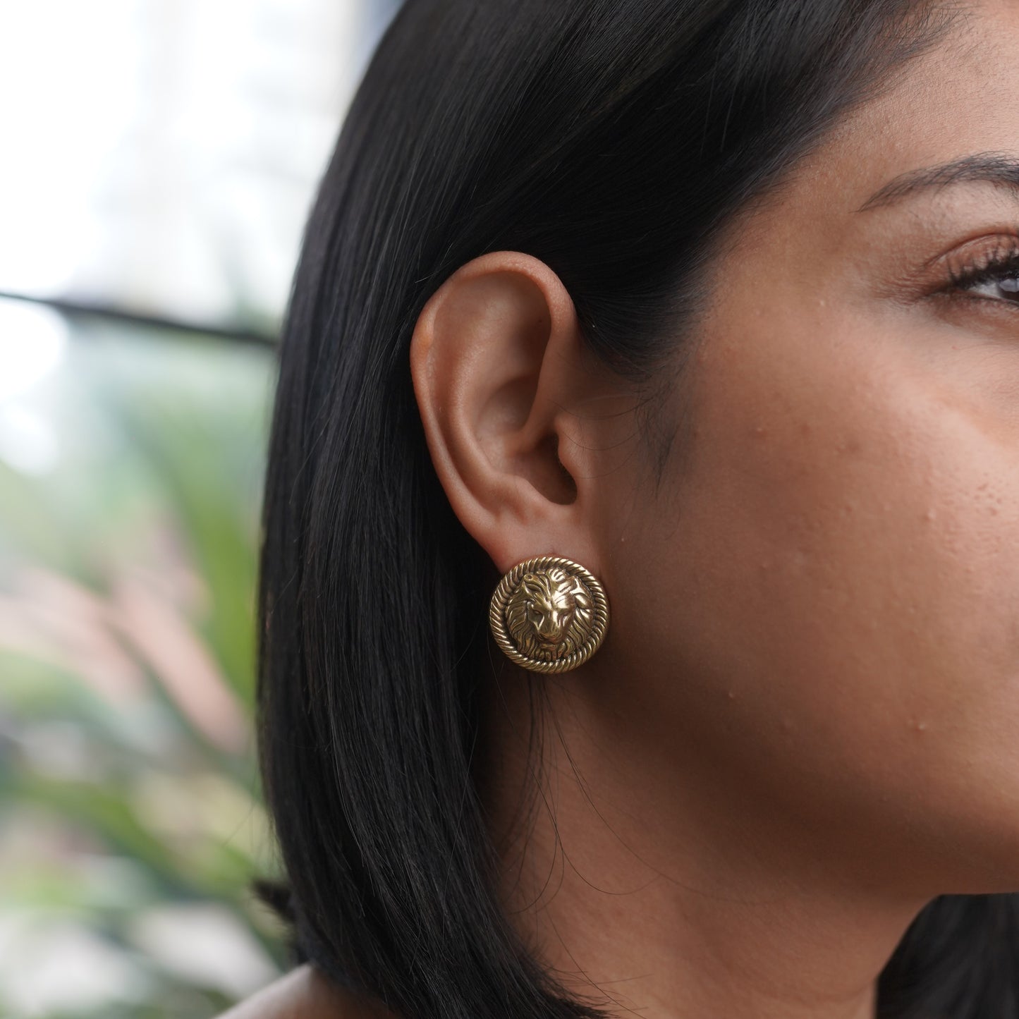 Tiger Gold Pure Brass and Silver Stud Earring