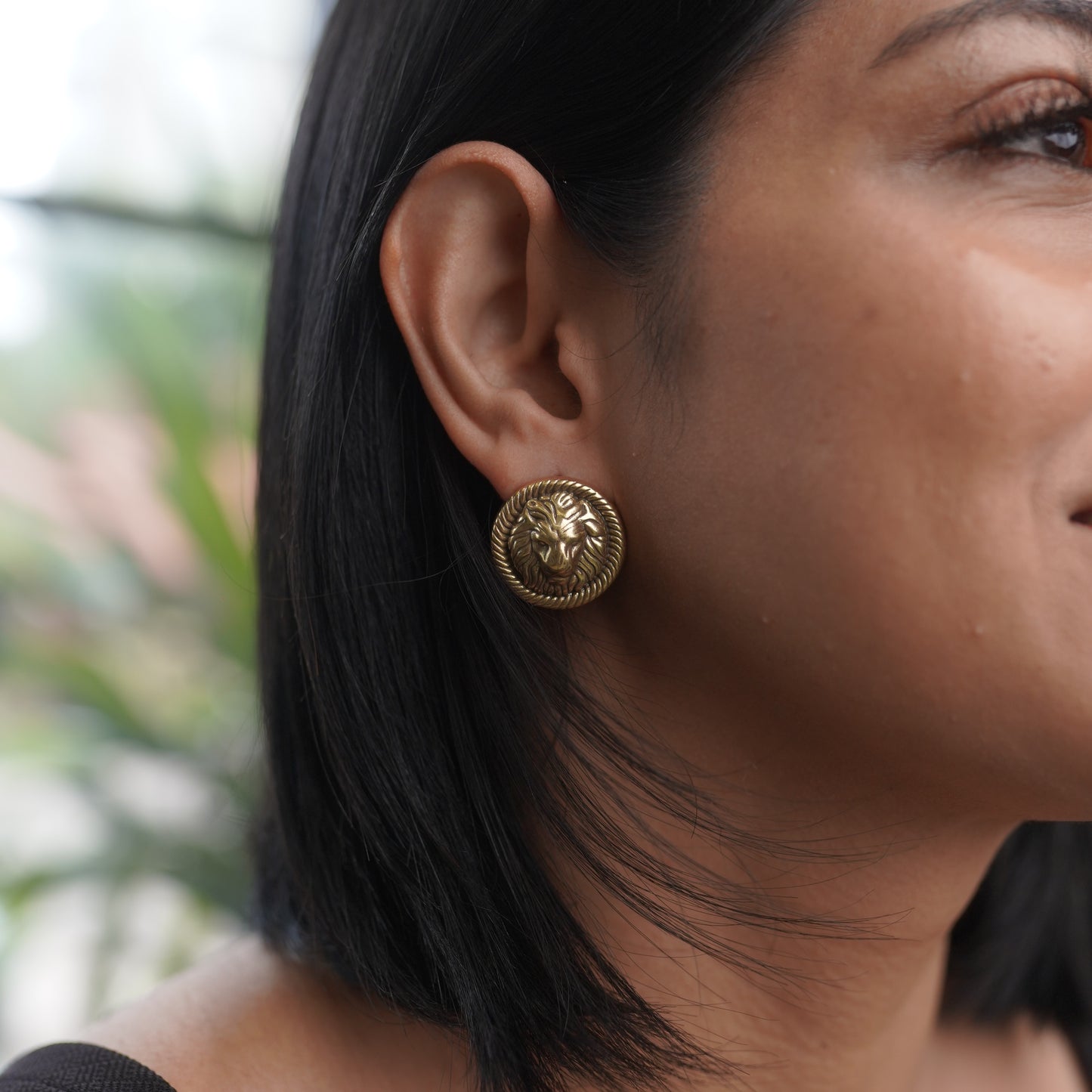 Tiger Gold Pure Brass and Silver Stud Earring