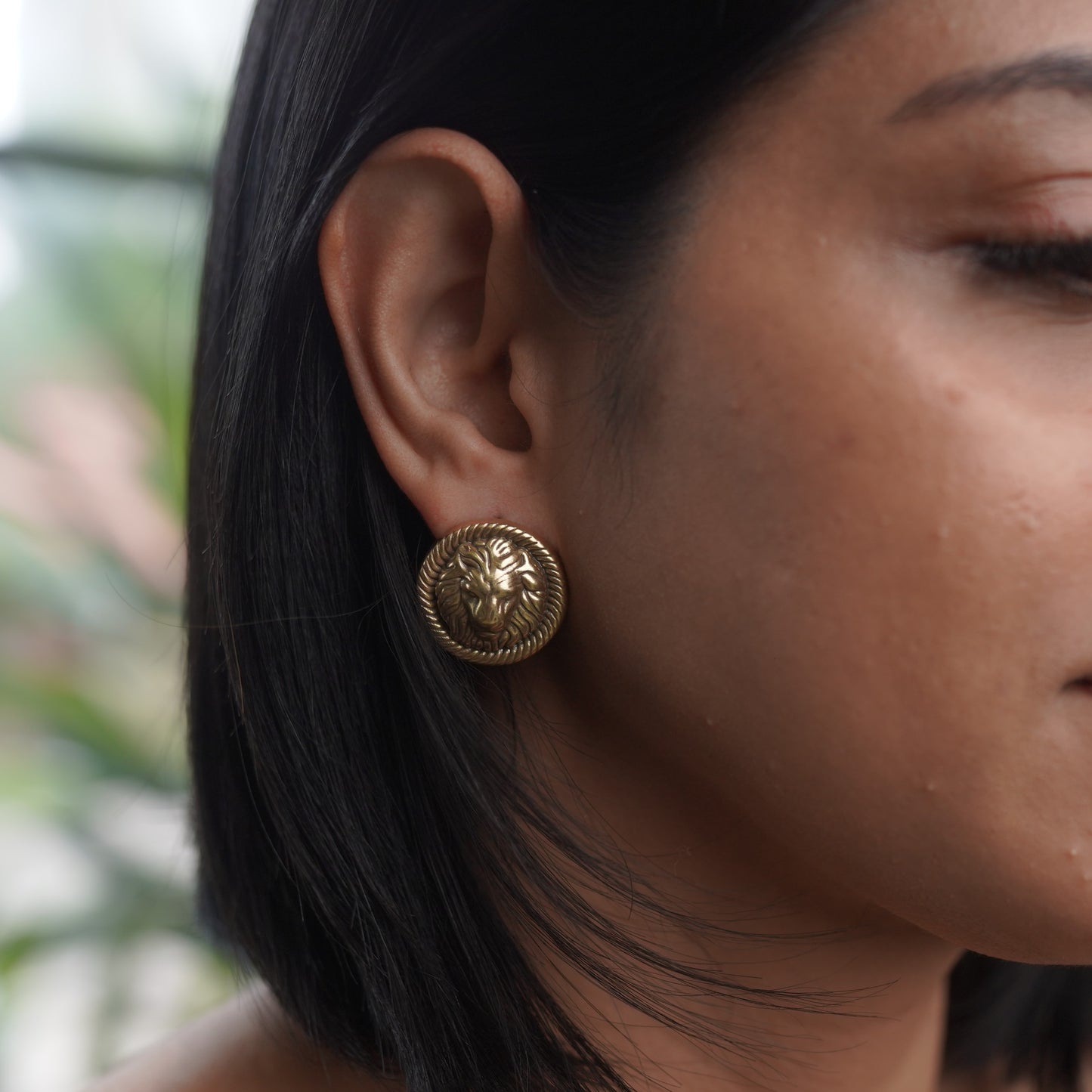 Tiger Gold Pure Brass and Silver Stud Earring