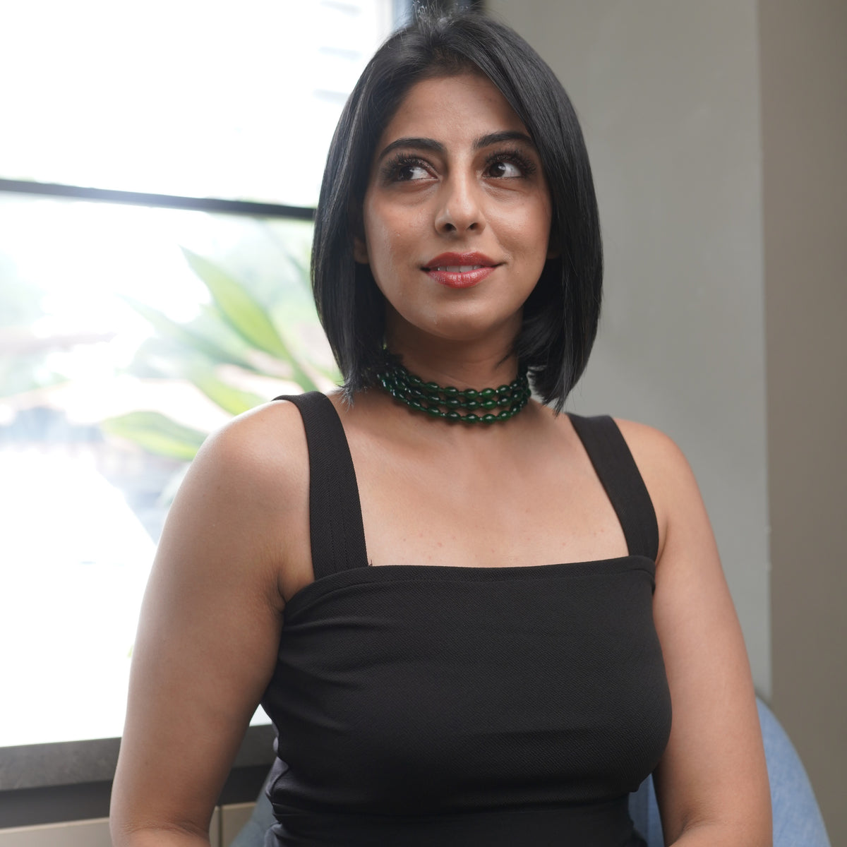 Emerald Triple-Layer Beaded Choker