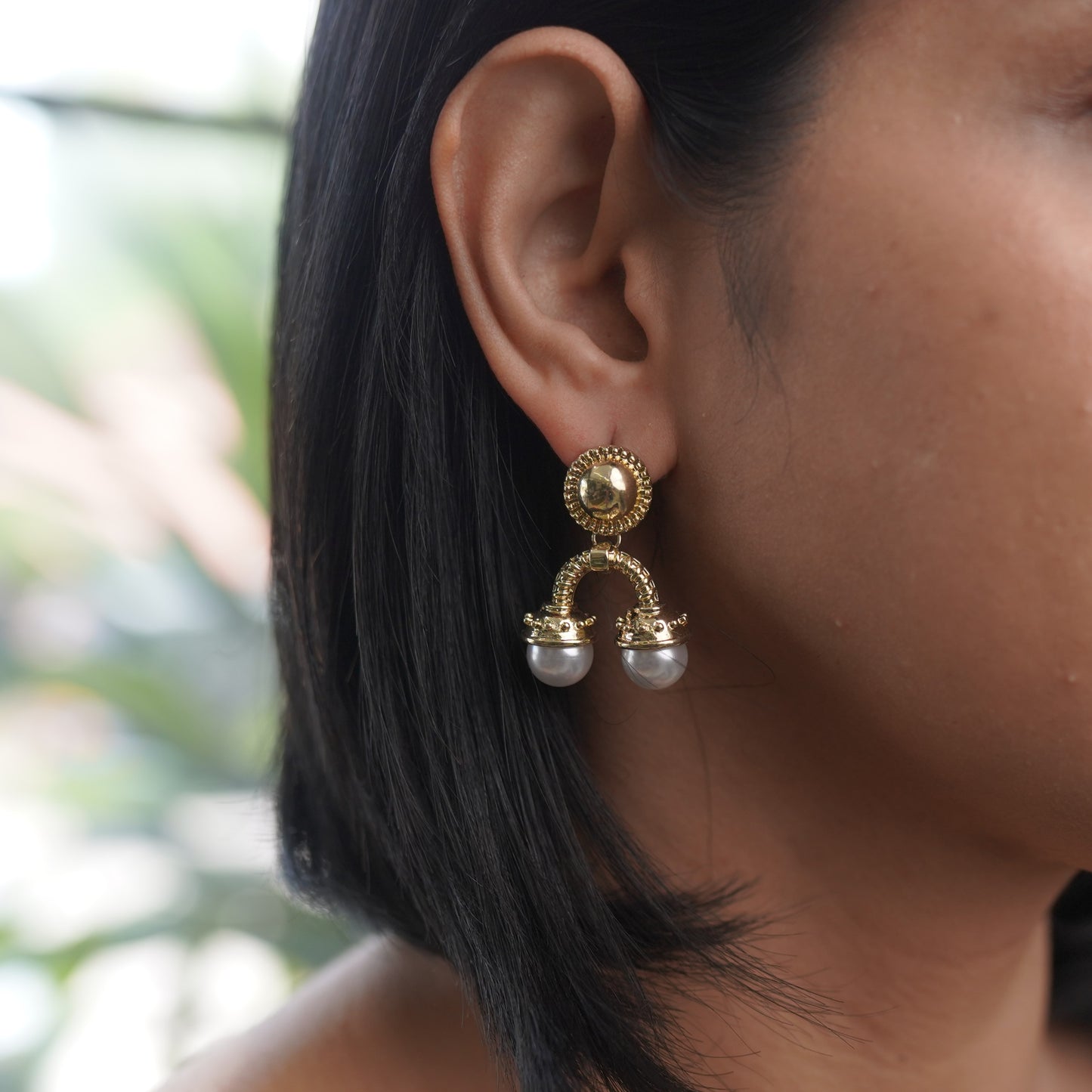 Gold & Pearl Drop Fashion Fusion Stud Drop Earring