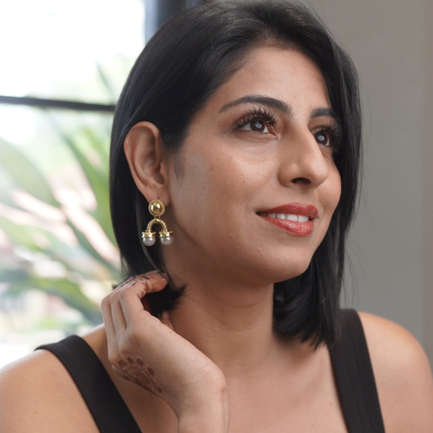 Gold & Pearl Drop Fashion Fusion Stud Drop Earring