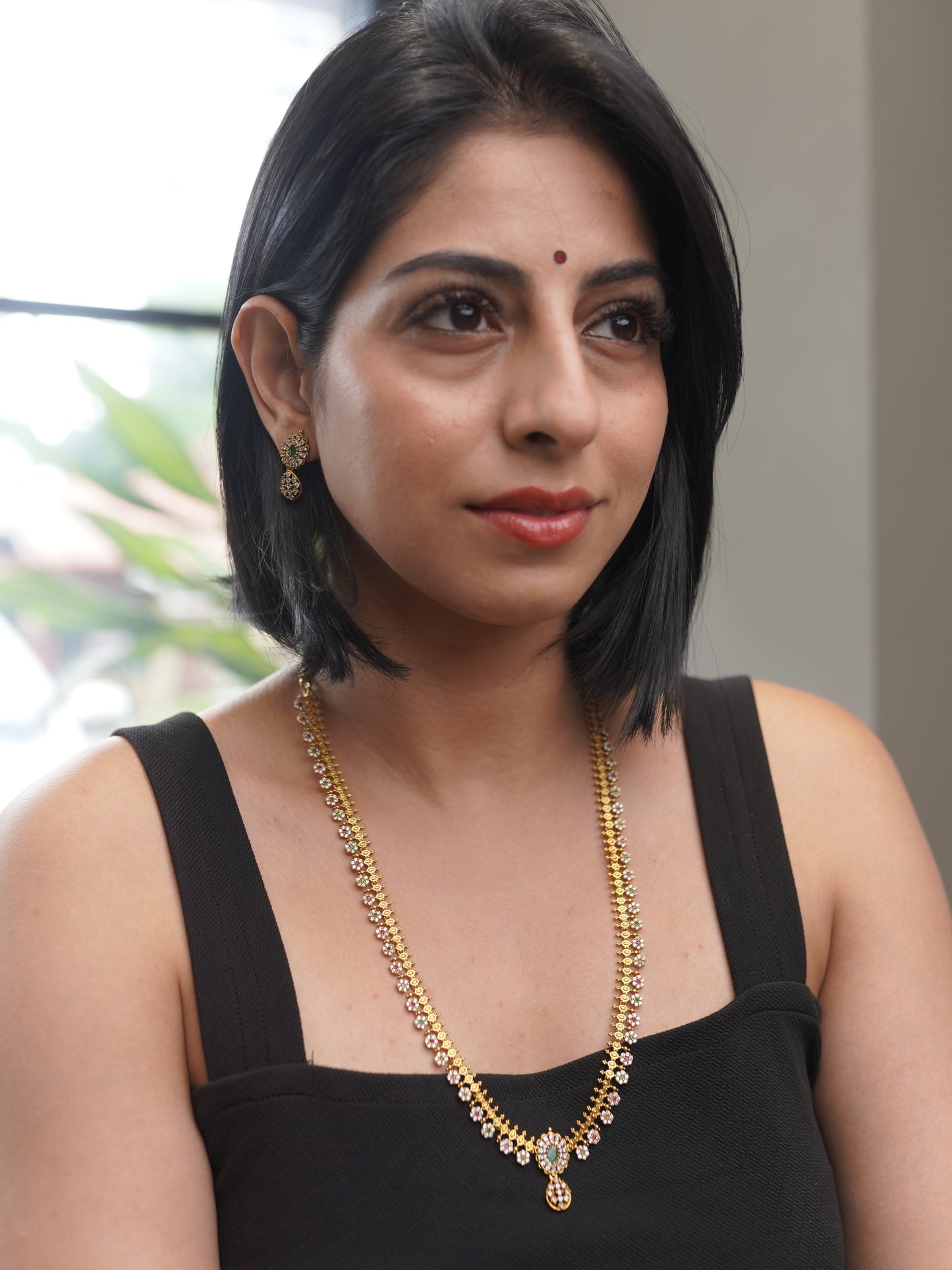 Gold Zircon Diamond Traditional Wedding Jewellery Necklace Set
