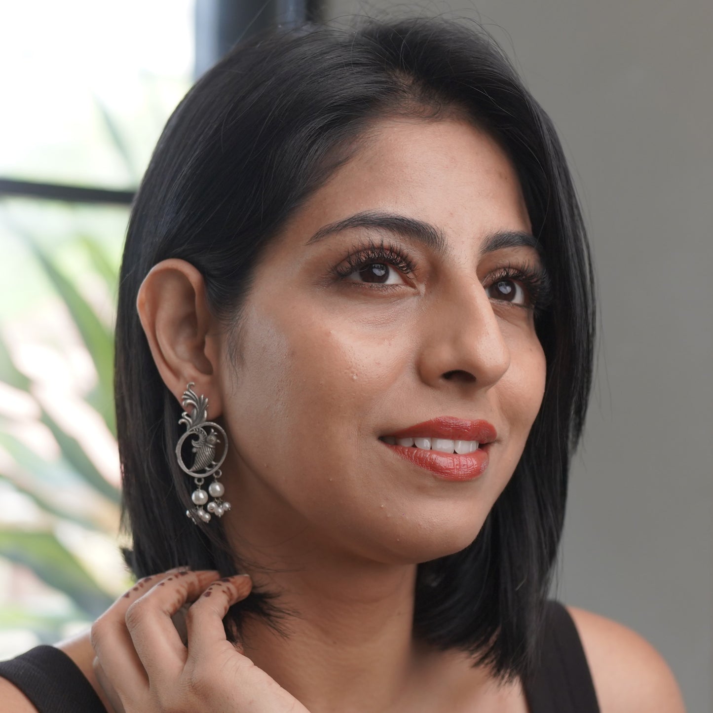 Pearl & Bird Silver Tribal Earring