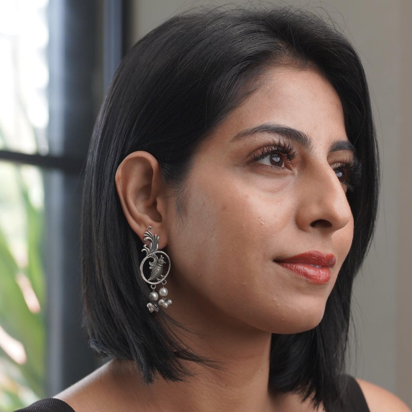 Pearl & Bird Silver Tribal Earring