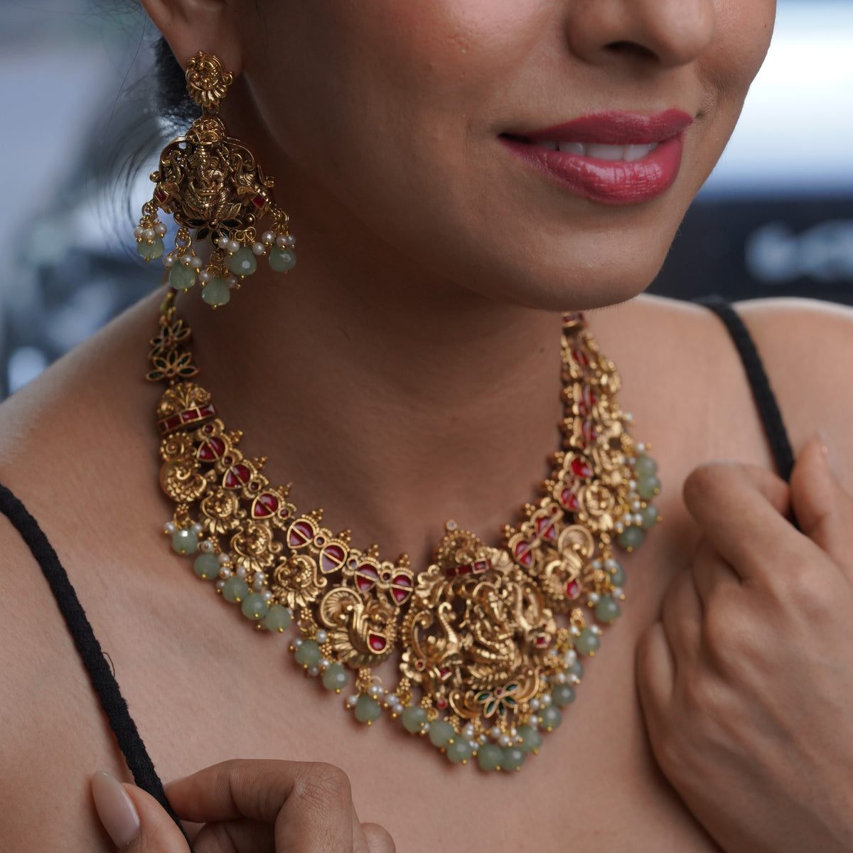 Royal Lakshmi Temple Necklace & Earring Set