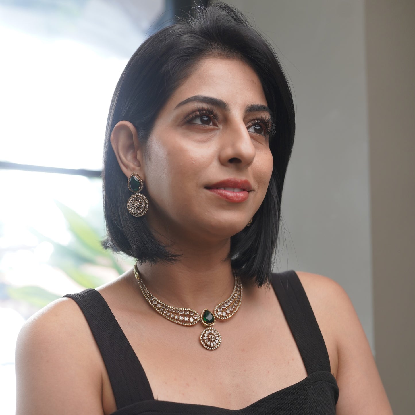 Green Zircon Diamond Emerald Royal Necklace Cocktail Set