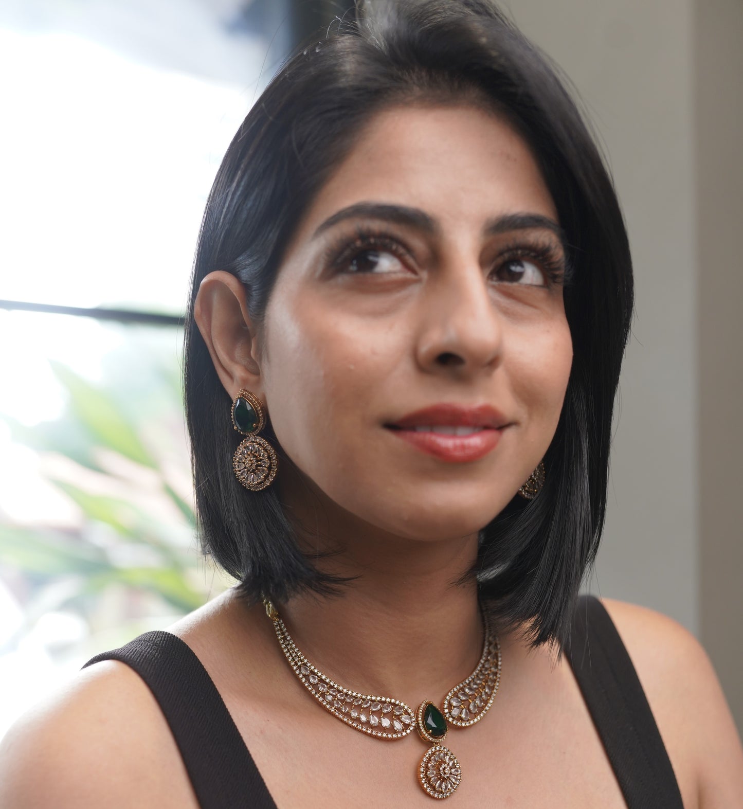 Green Zircon Diamond Emerald Royal Necklace Cocktail Set