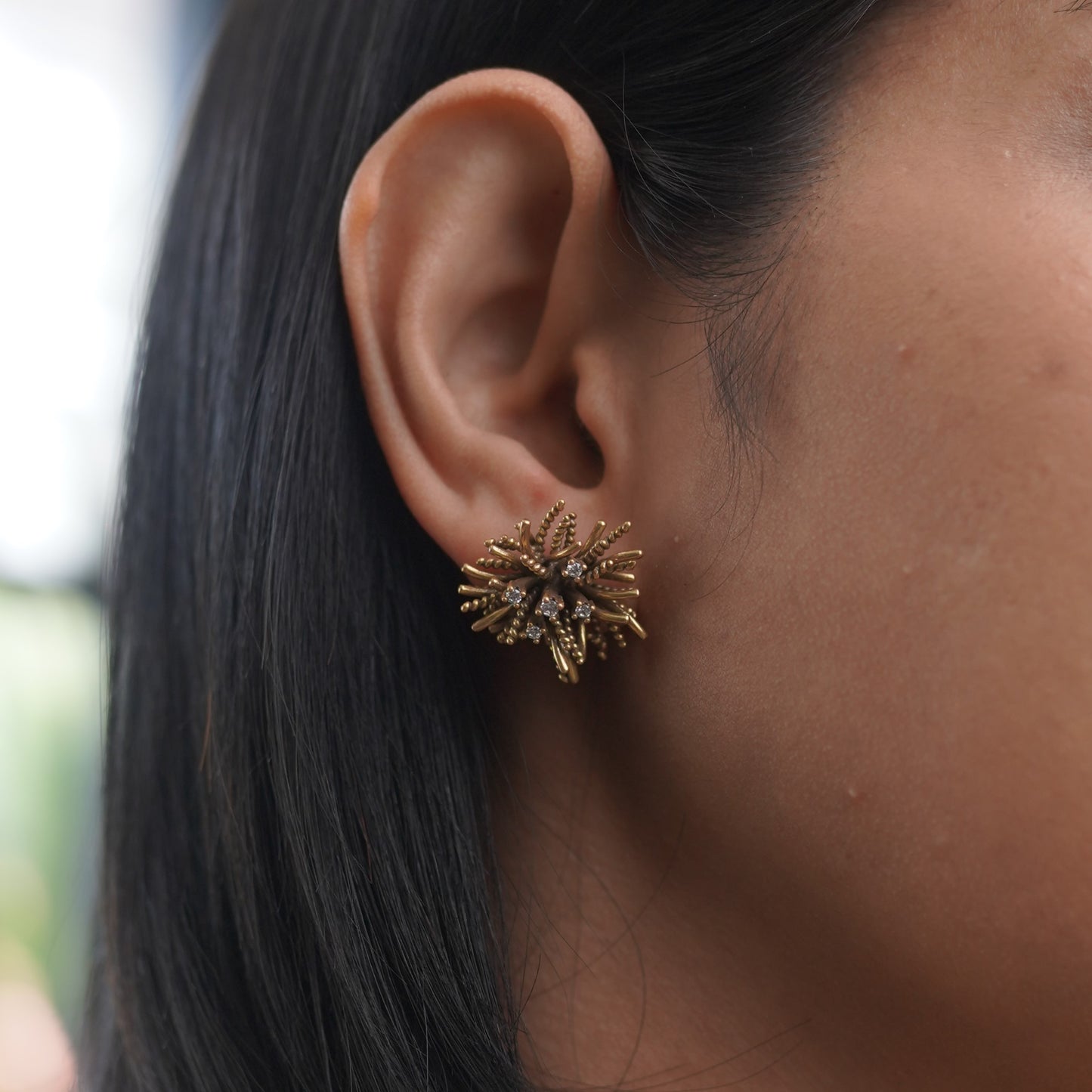 Leave Spike Brass Style Fashion Stud Earring