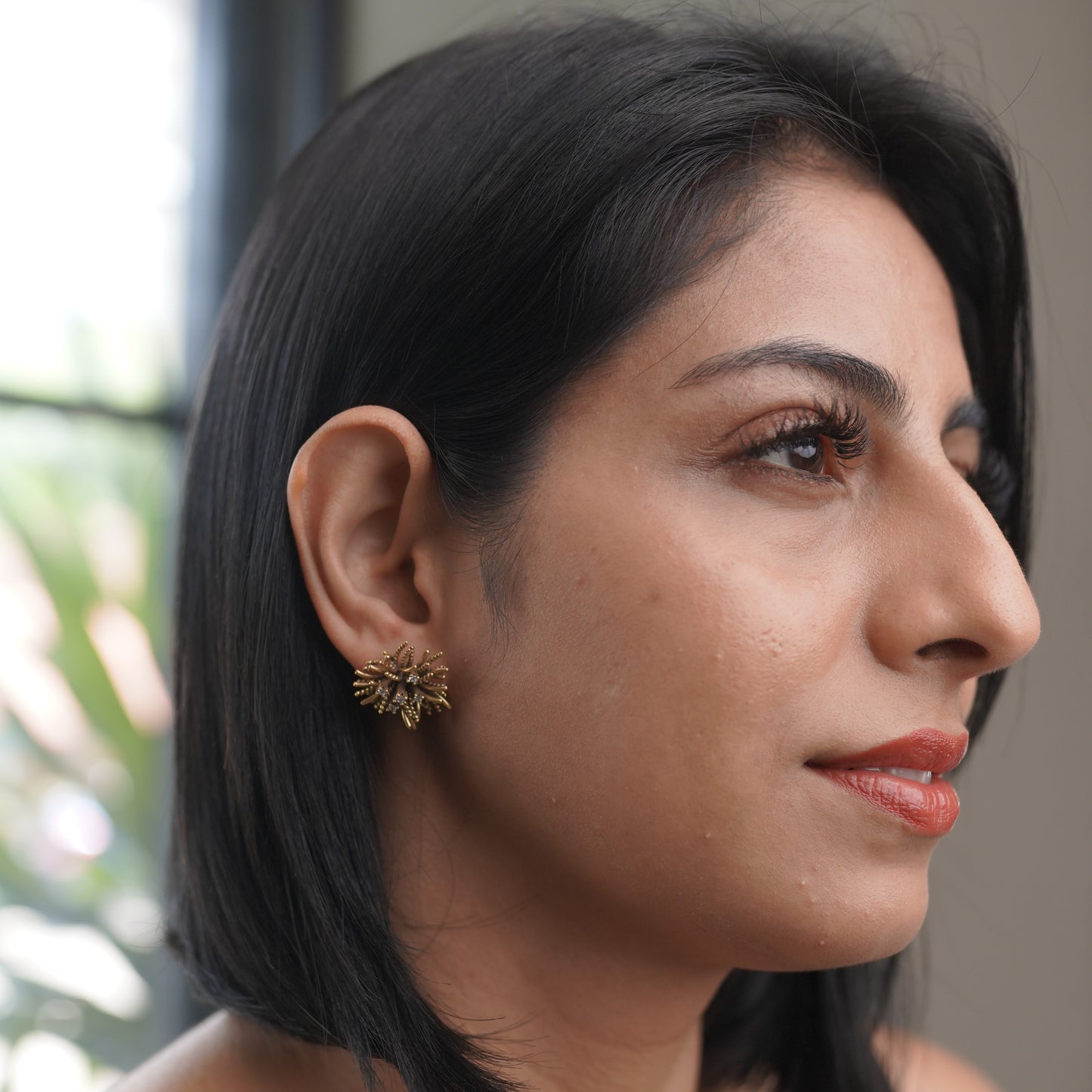 Leave Spike Brass Style Fashion Stud Earring