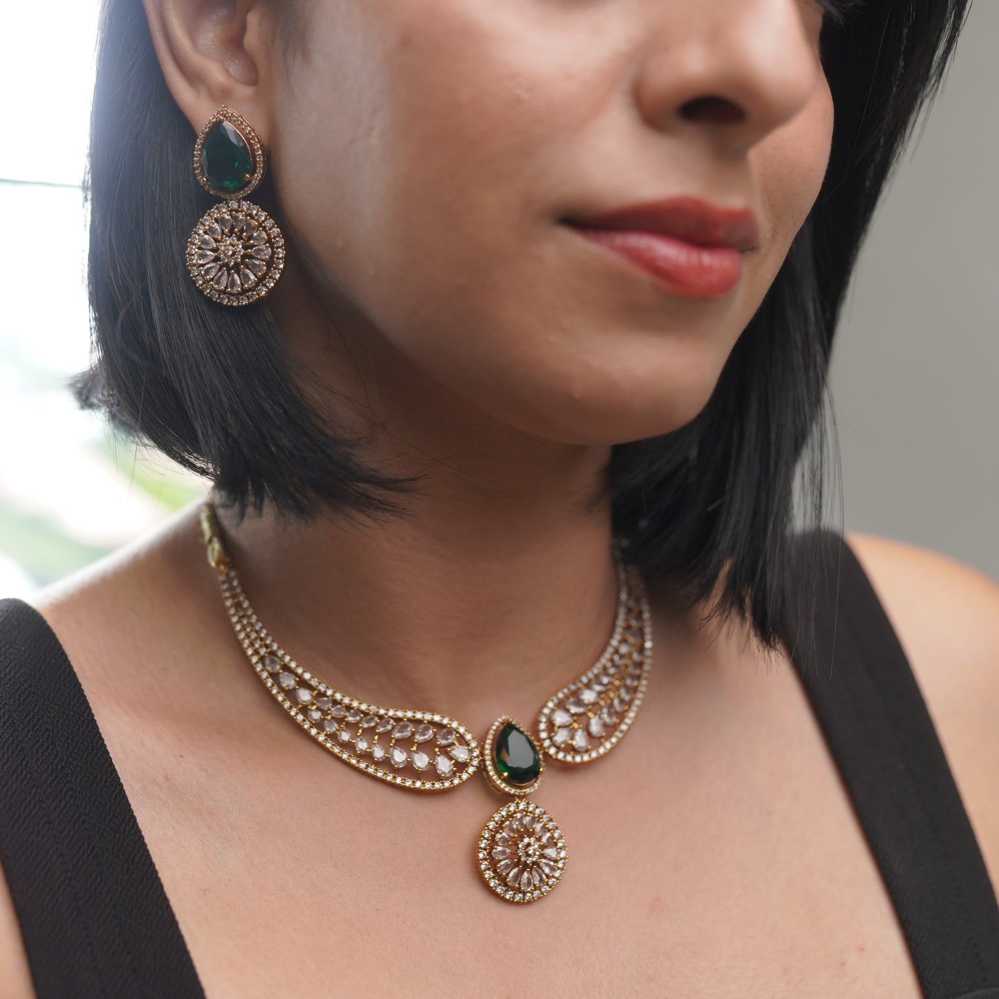 Green Zircon Diamond Emerald Royal Necklace Cocktail Set