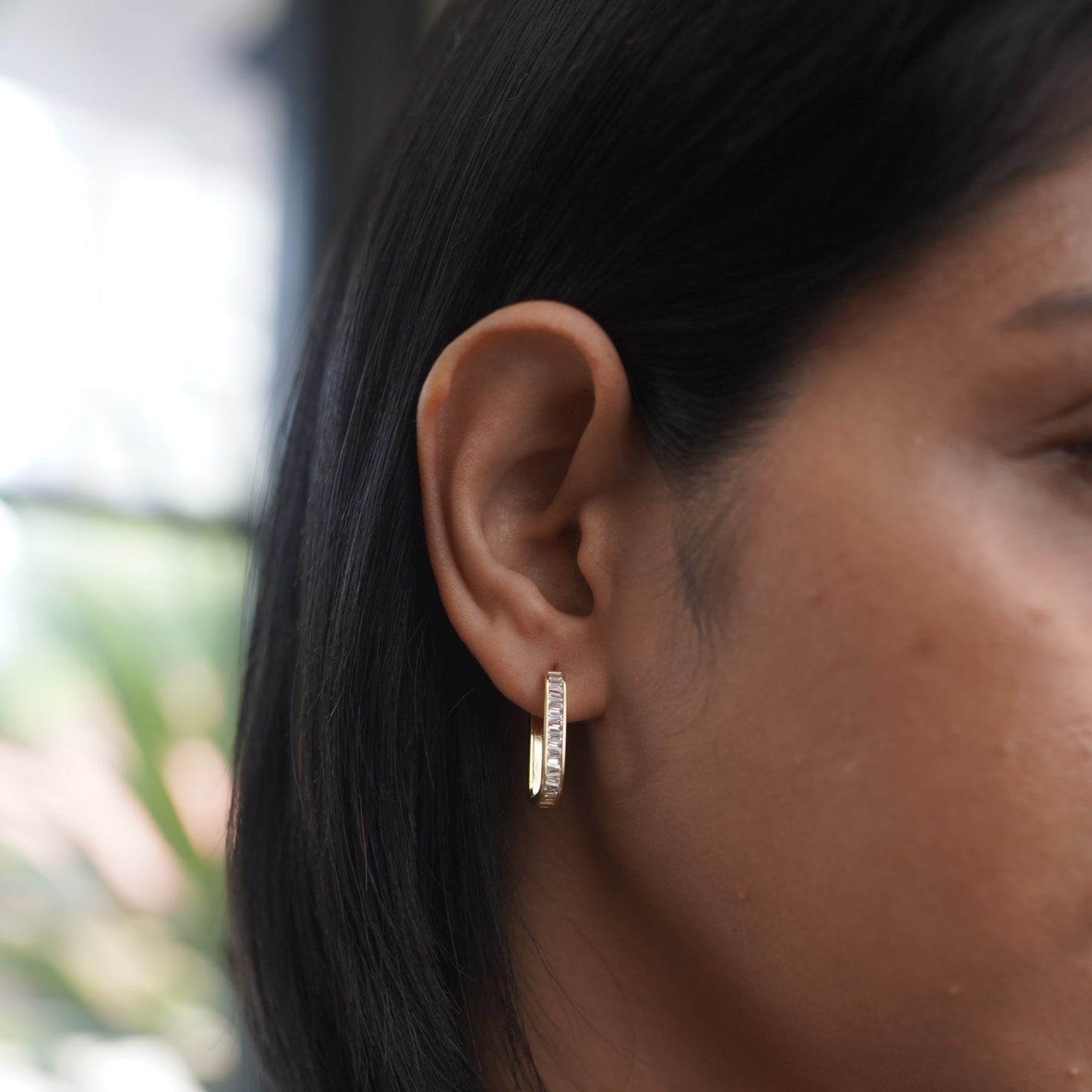 Two Way Gold and Zircon Diamond Hoop Earring
