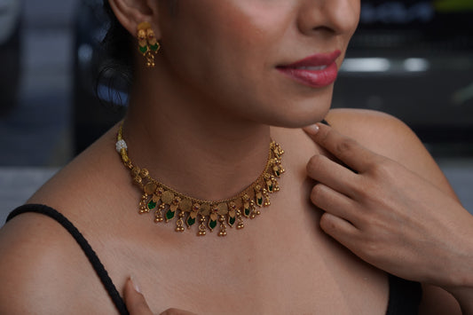 Emerald Coin Temple Choker & Earring Set