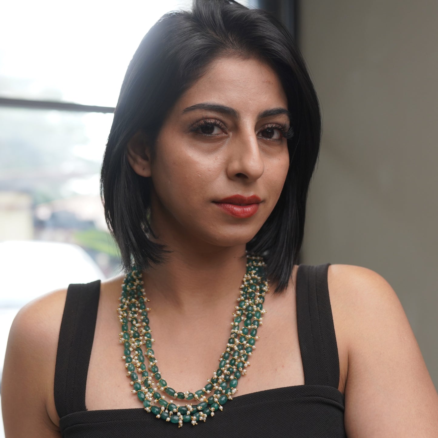 Green Ruby Garnet Pearl Onyx Necklace
