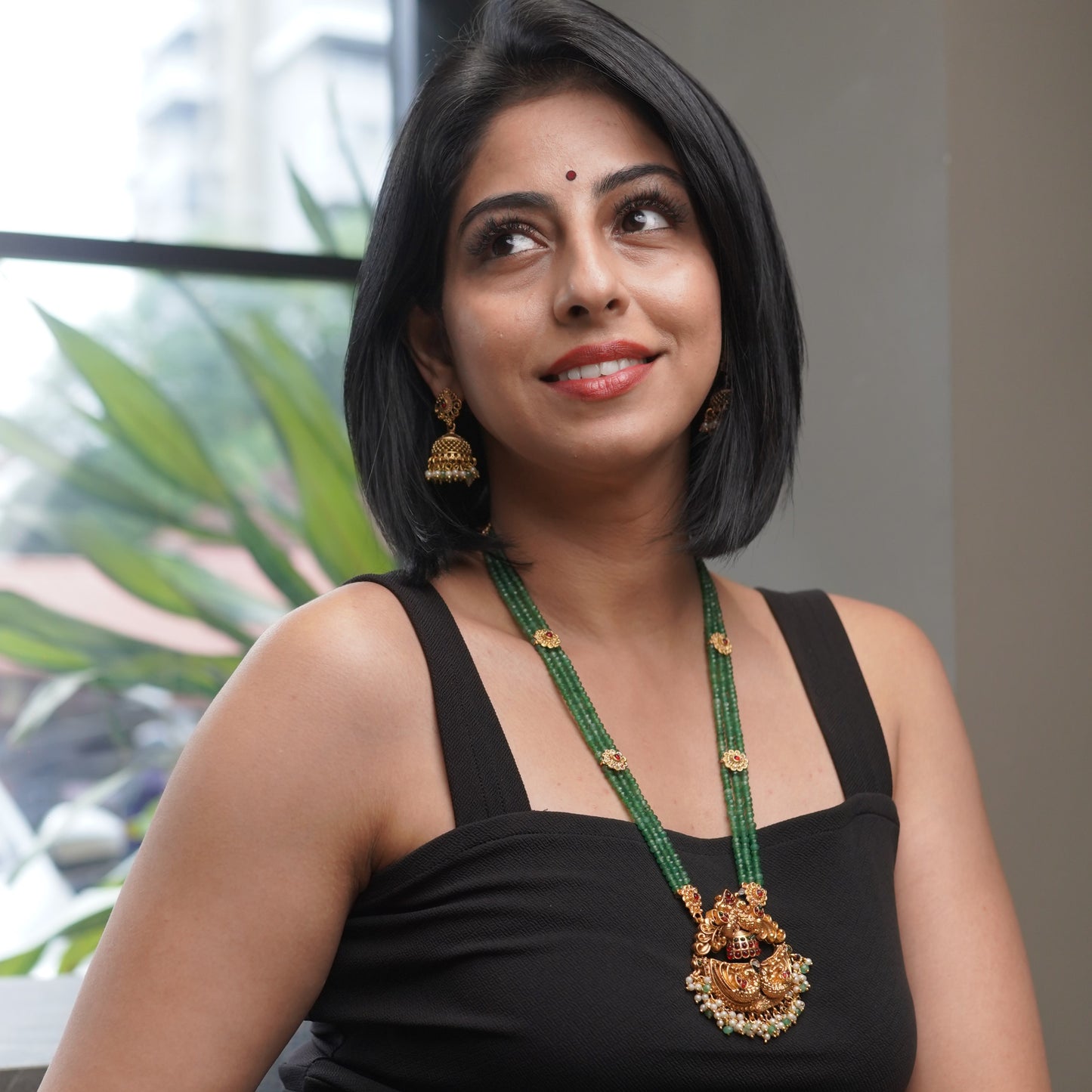 Green Emerald Bead Traditonal Wedding Bead Jewelry Necklace Set