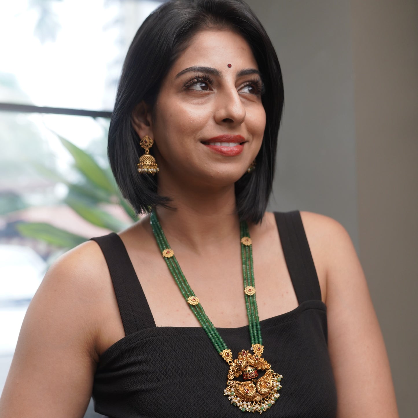 Green Emerald Bead Traditonal Wedding Bead Jewelry Necklace Set