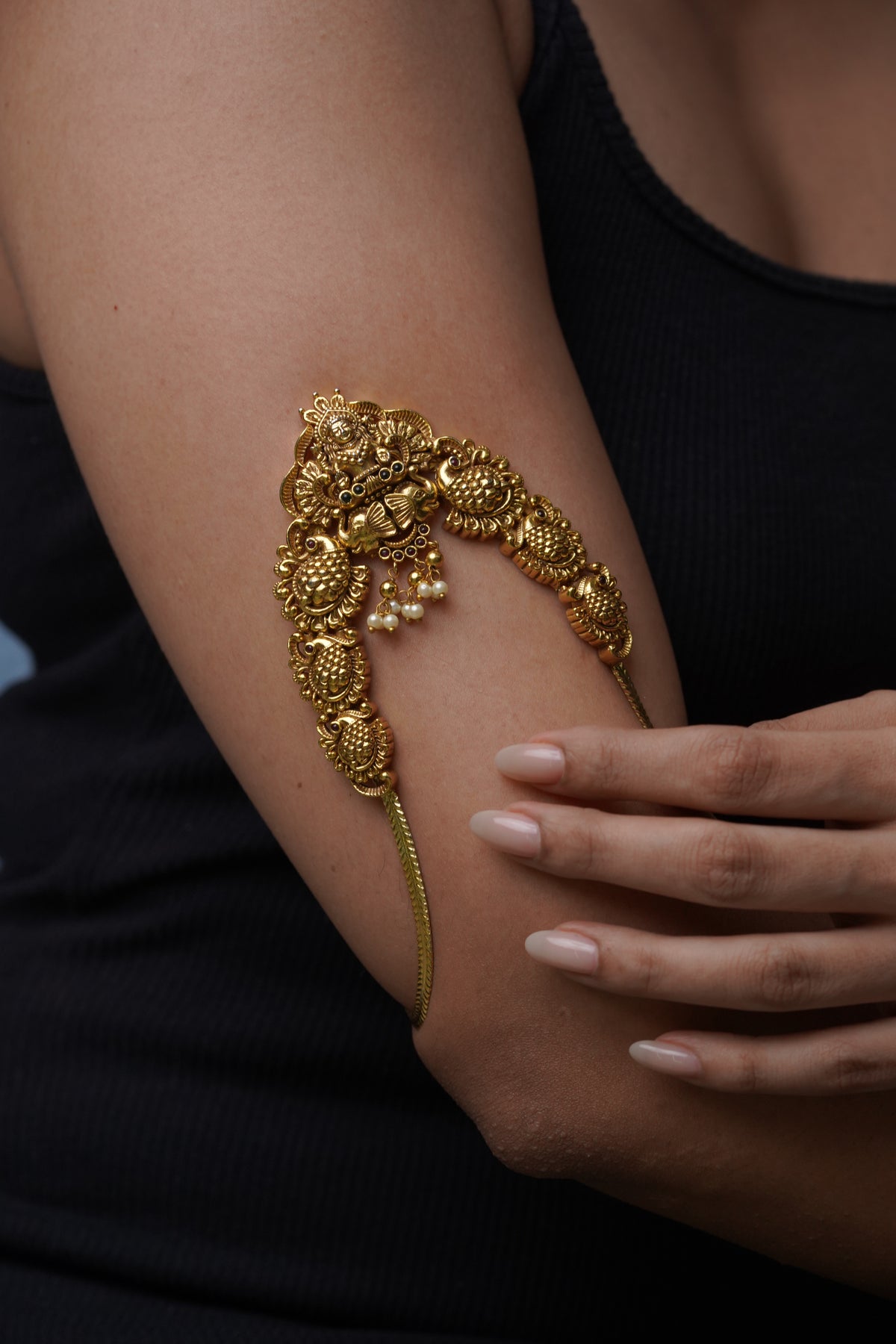 Antique Lakshmi Peacock Gold-Tone Armlet
