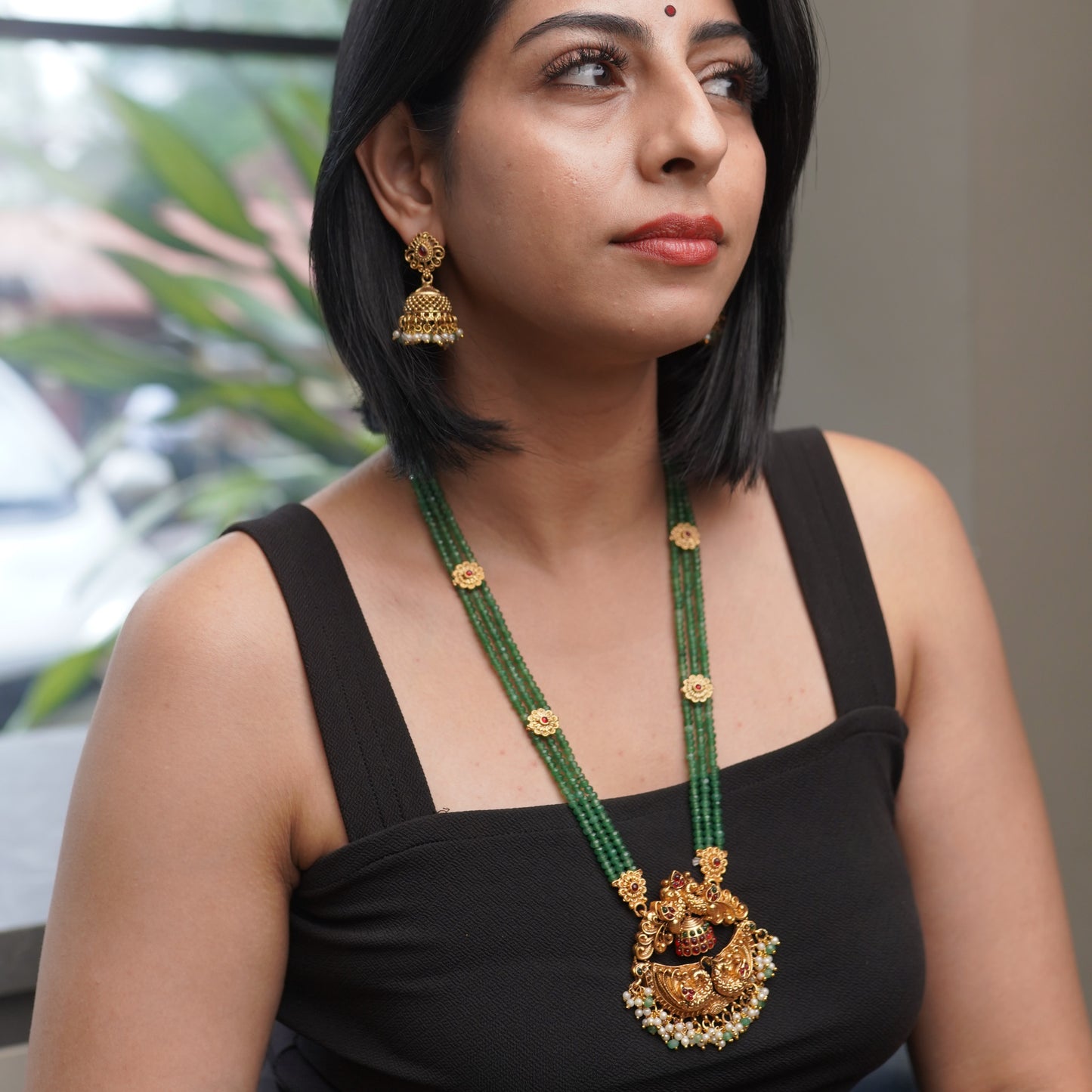 Green Emerald Bead Traditonal Wedding Bead Jewelry Necklace Set