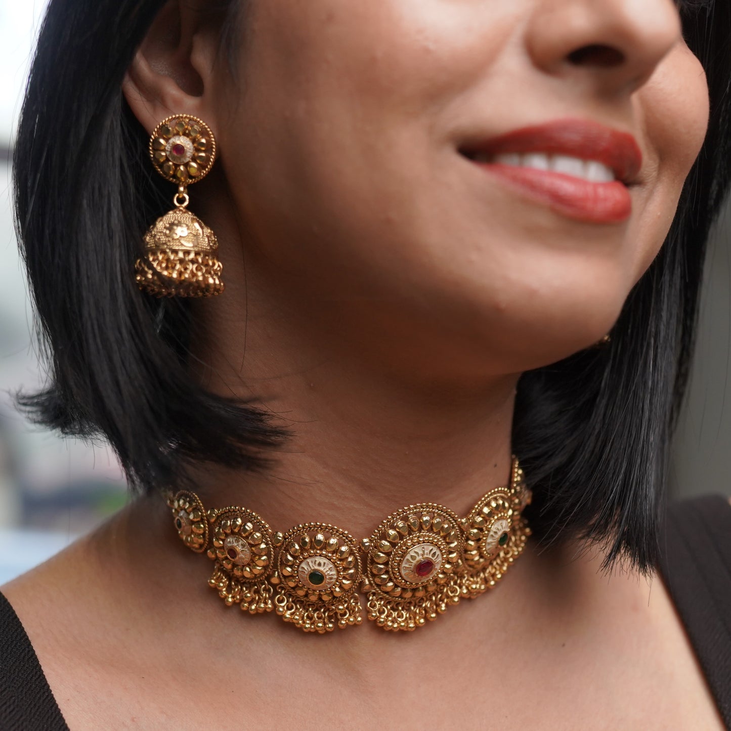 Gold Traditional Choker Bridal Jewelry Set