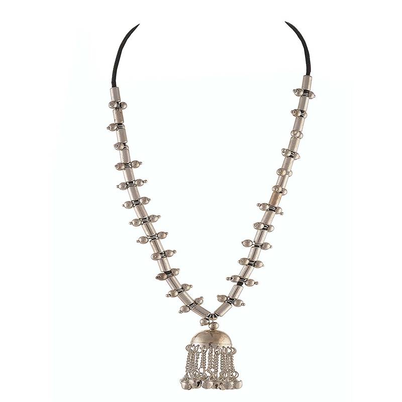 Silver Jhumka Pendant Statement Necklace