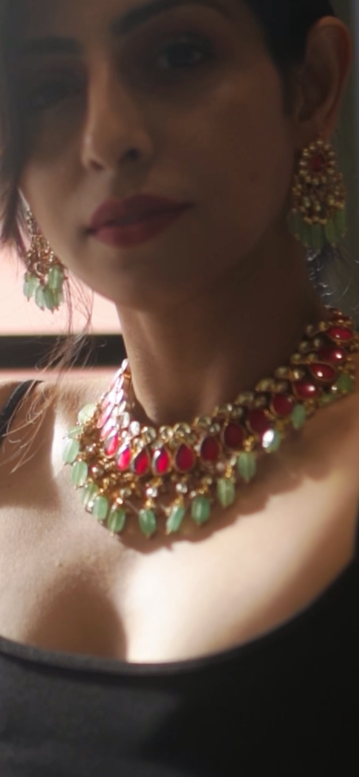 LOLstudio Kundan Collection Pink & Green Wedding Jadau Necklace set F8