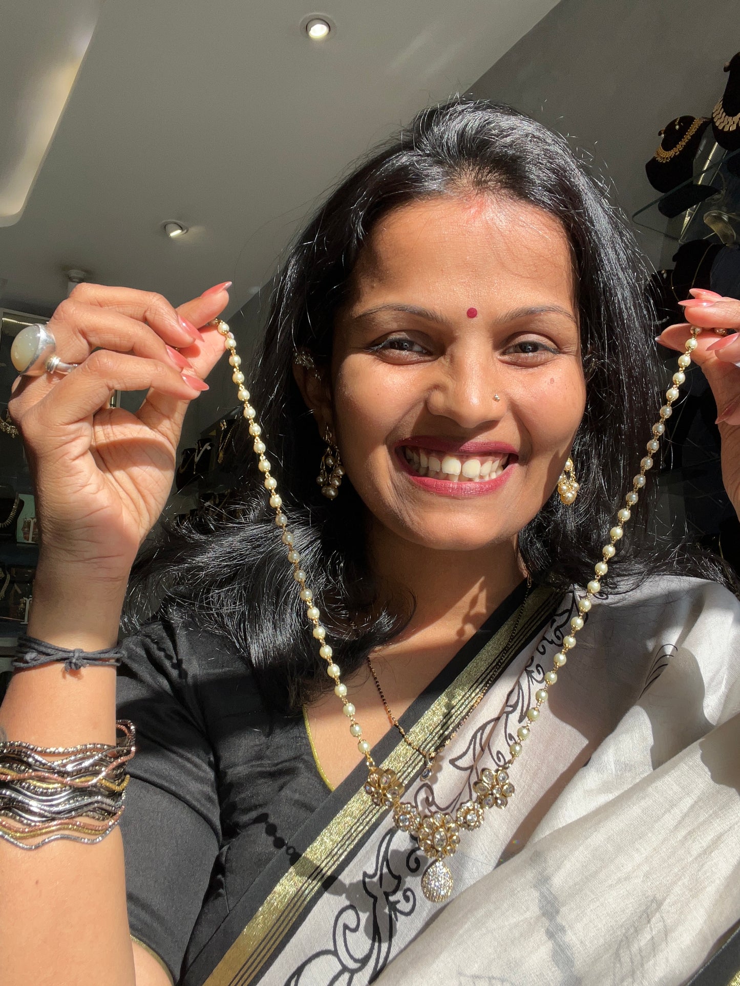 Pearl Polki Pendant Set