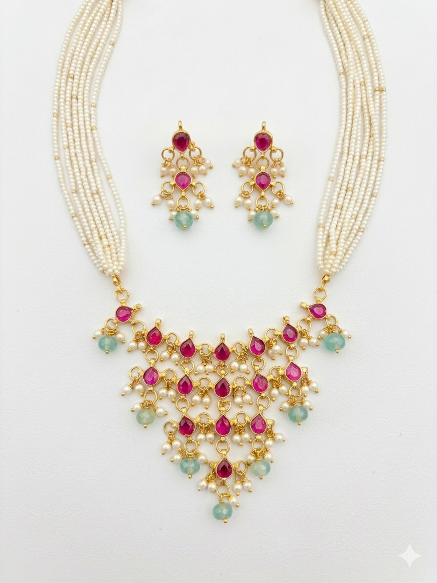 Elegant Kundan & Pearl Heritage Necklace Set
