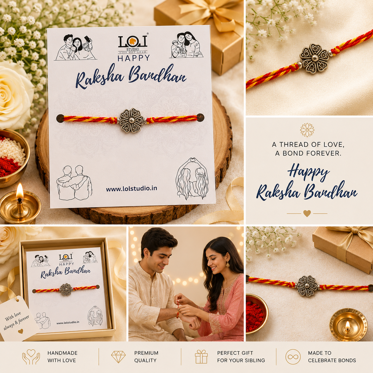 Premium Floral Clover Designer Rakhi for Brother | Antique Silver Finish Handcrafted Rakhi | Raksha Bandhan Special | LOLSTUDIO