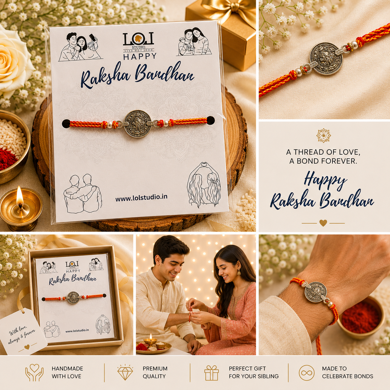 Premium Designer Rakhi for Brother | Antique Silver Coin Rakhi | Handcrafted Raksha Bandhan Rakhi | LOLSTUDIO