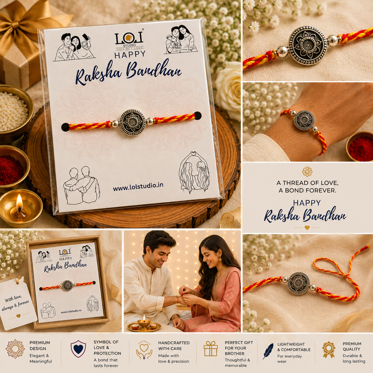 Premium Antique Floral Designer Rakhi for Brother | Handcrafted Silver Finish Rakhi | Traditional Raksha Bandhan Rakhi | LOLSTUDIO