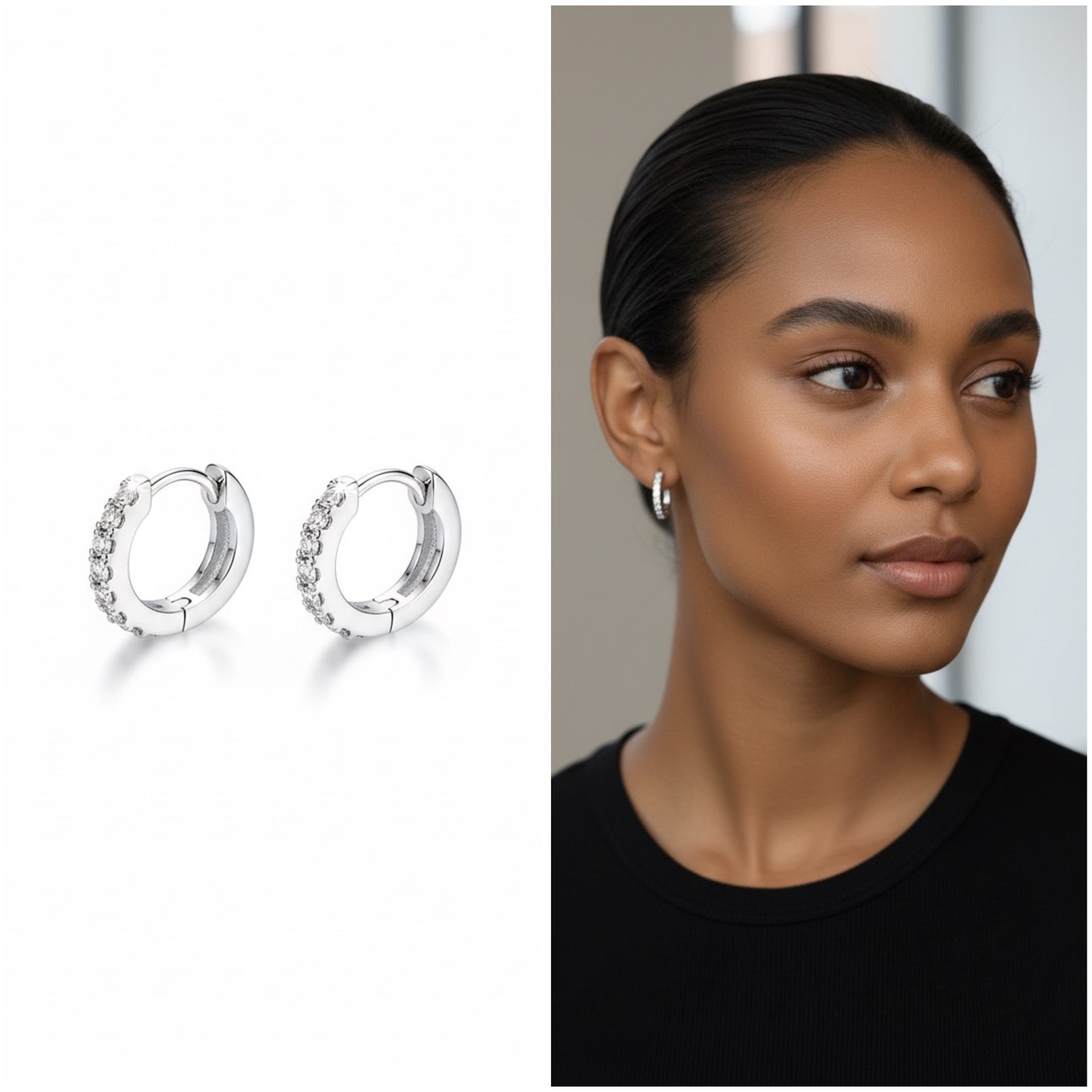Small Hoop Zircon Silver Earrings