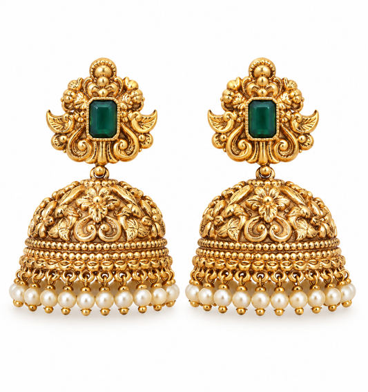 Emerald Temple Jhumka Earrings