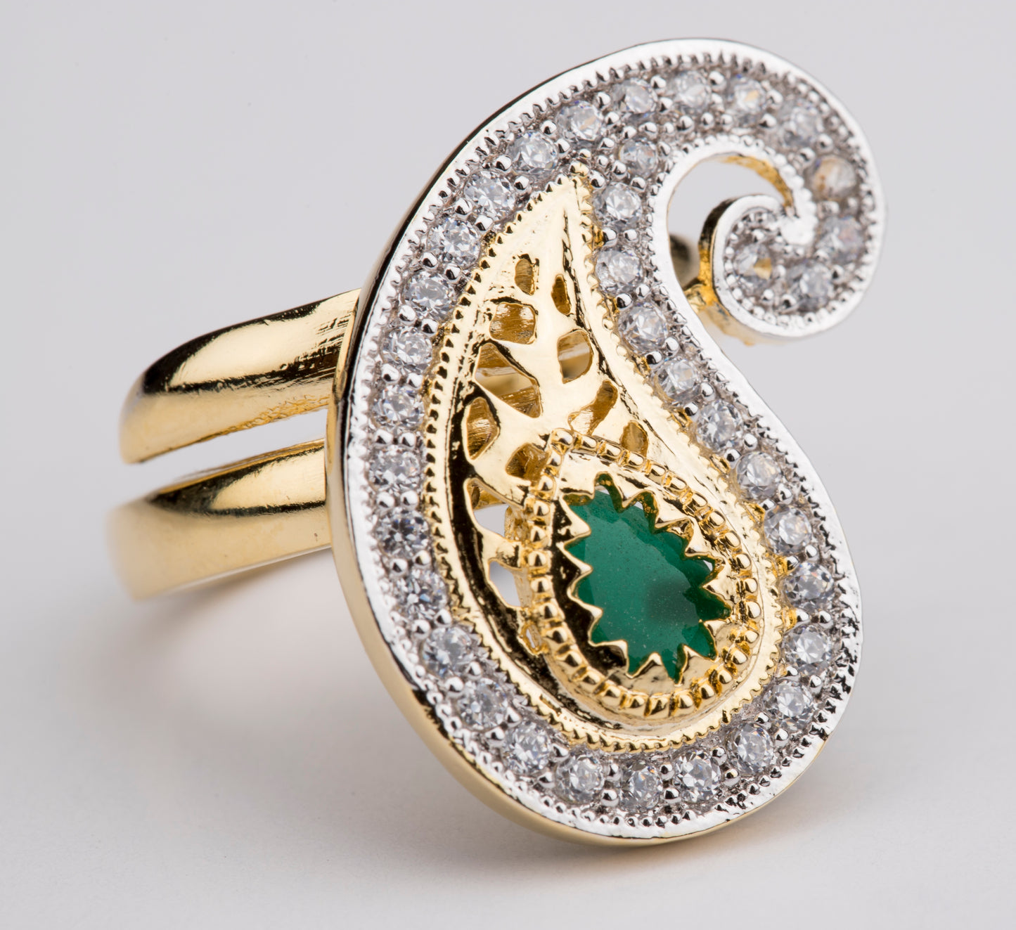 Emerald & Zircon Diamond Adjustable Ring