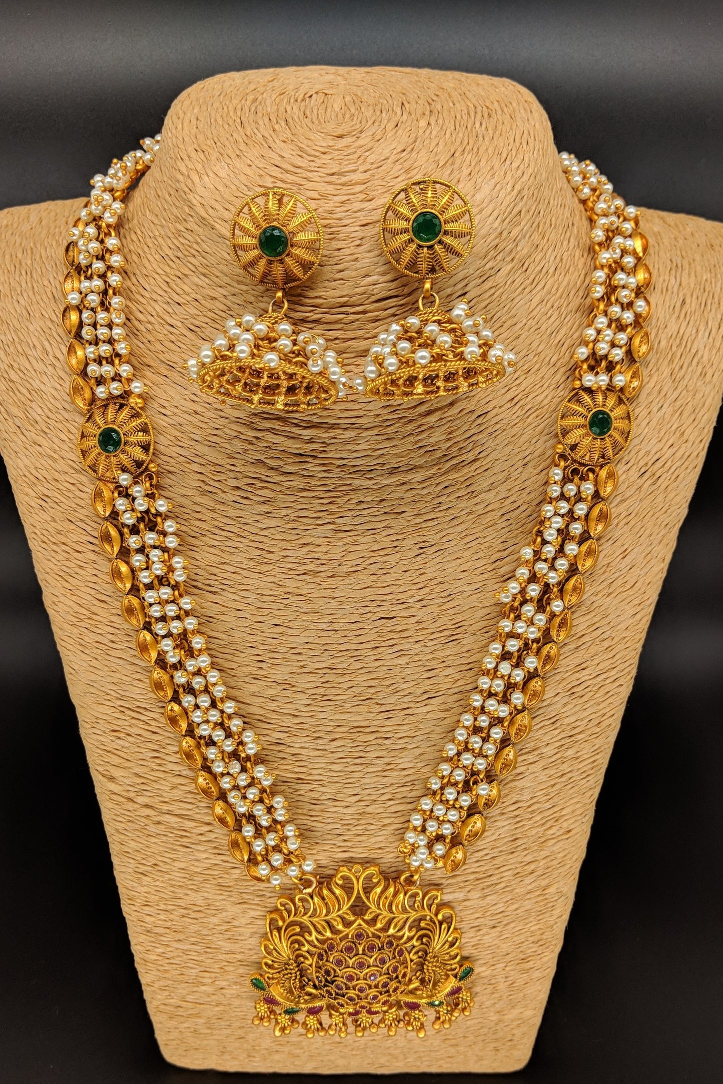 Pearl Design Gold Bridal Necklace Set F9