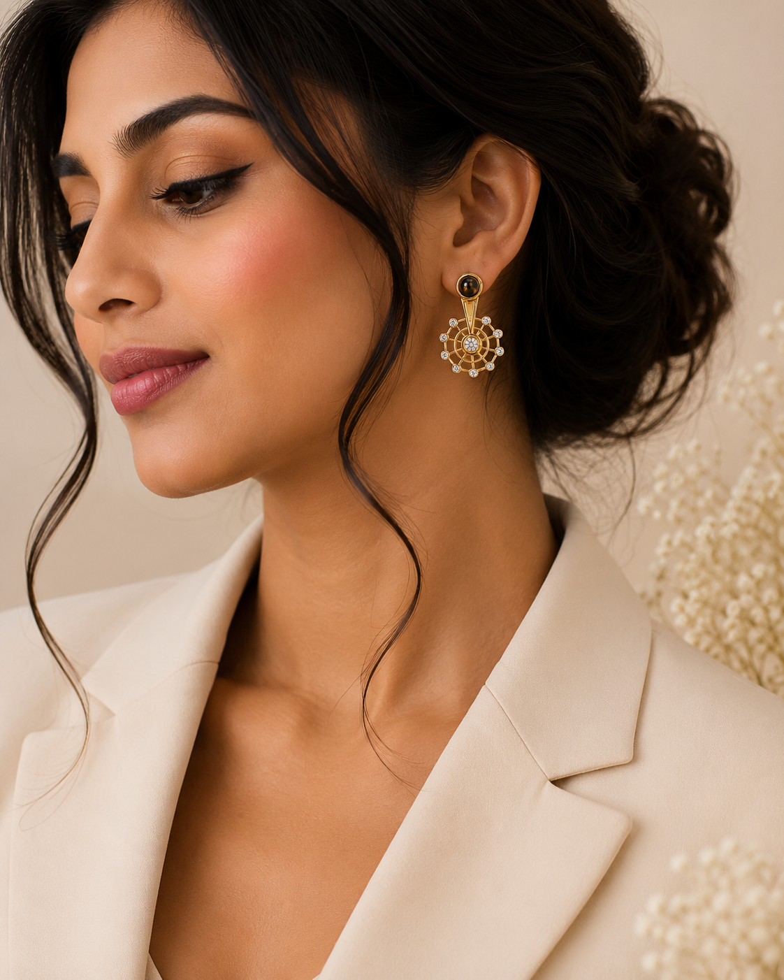 Radiant Crystal Wheel Gold-Tone Drop Earrings